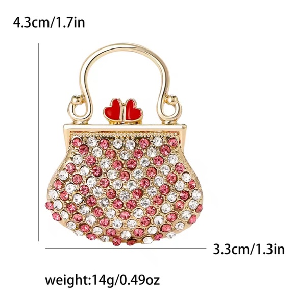 Fashion‎ Jewelry Gold and Pink Purse Brooch - Picture 7 of 9
